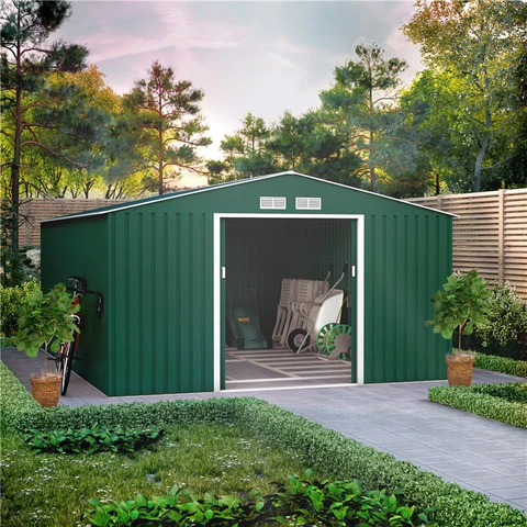 Lotus Orion 11x14 Apex Dark Green Metal Shed With Foundation Kit
