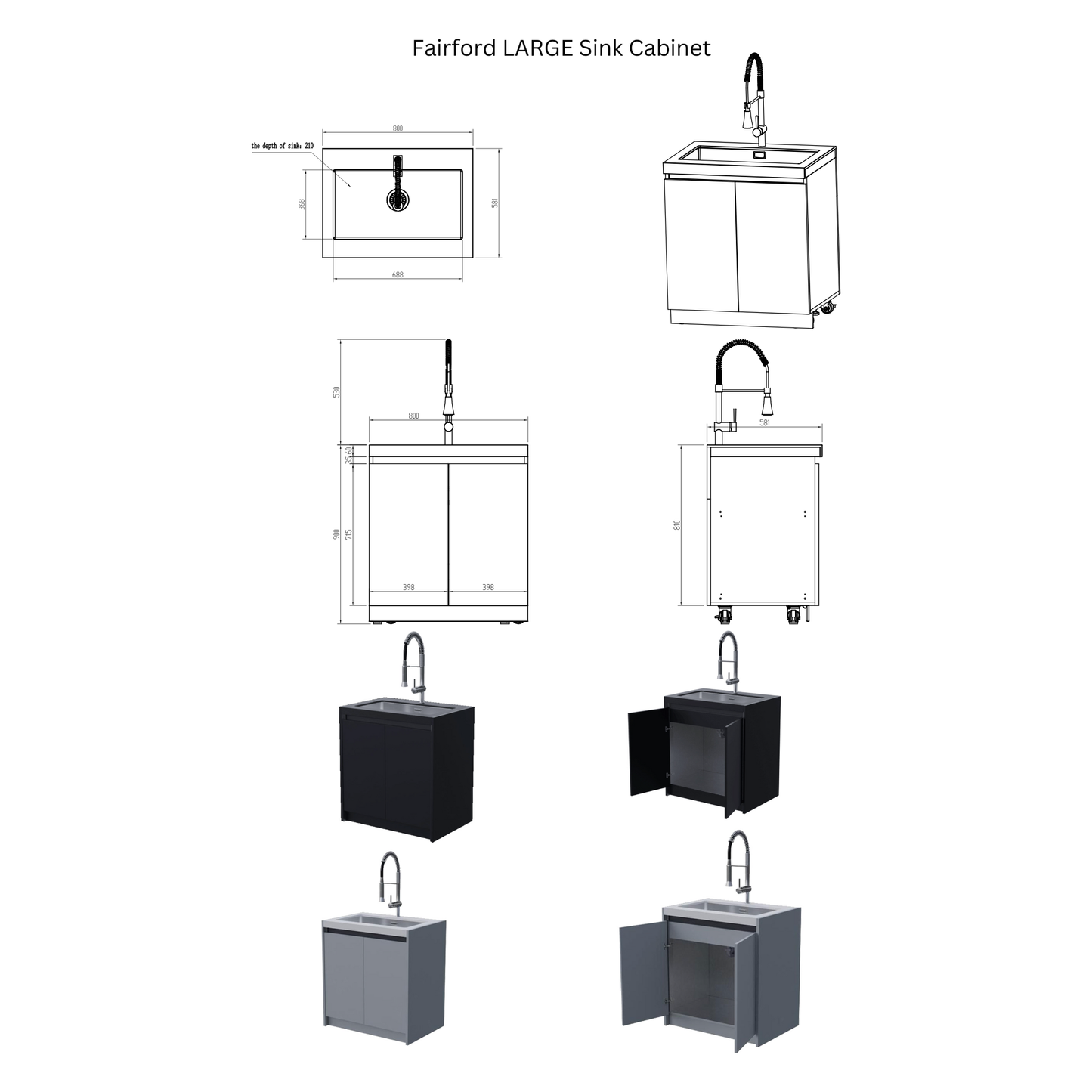 Whistler Fairford Black Outdoor Kitchen with Burford 5-Burner BBQ | 2.8M