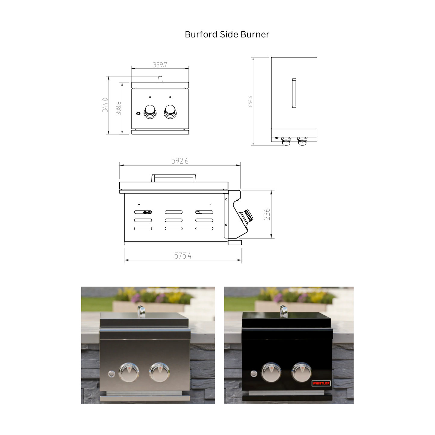 Whistler Fairford Black L-Shaped Outdoor Kitchen with Burford 5-Burner BBQ | 3.1m x 5.1m