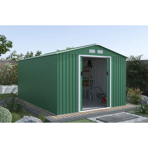 Lotus Orion 9x10 Apex Dark Green Metal Shed With Foundation Kit