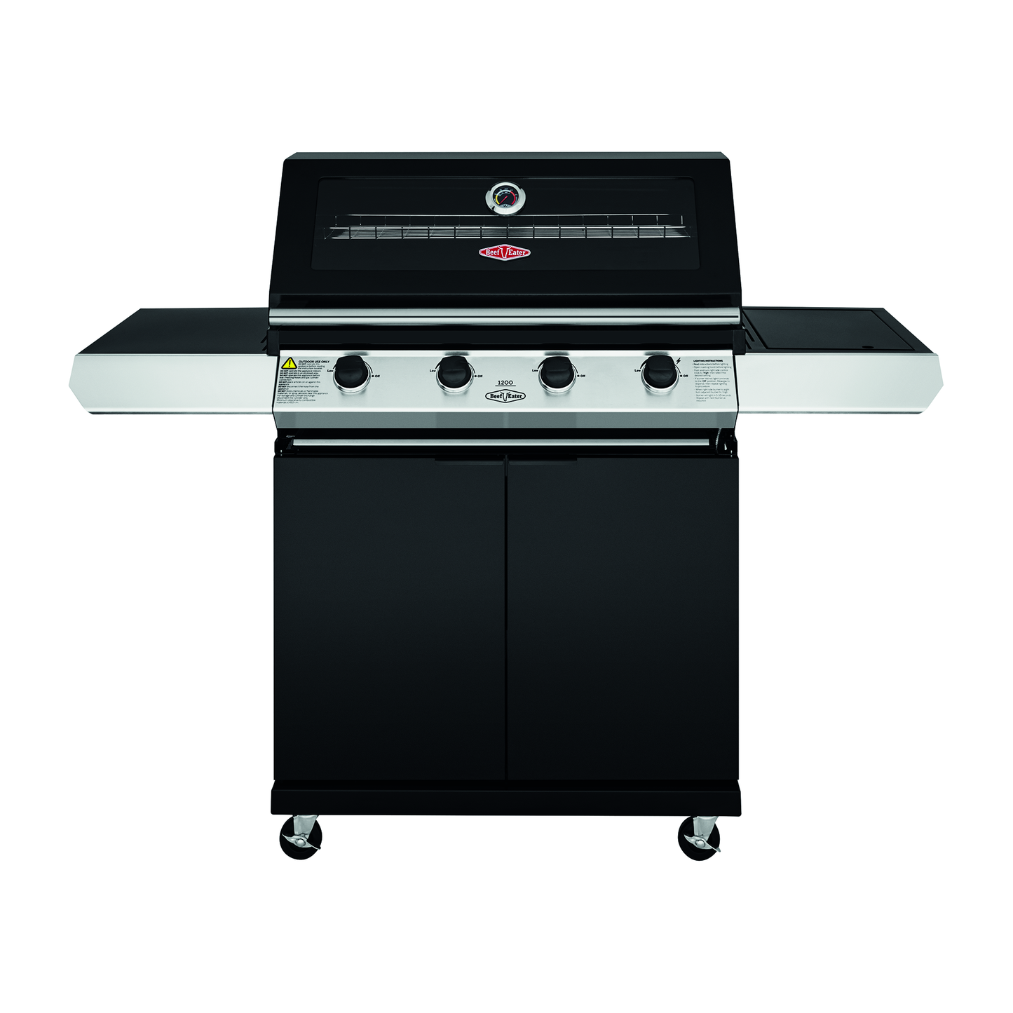 Beefeater 1200E Series 4 Burner Gas BBQ with Trolley and Side Burner from the front