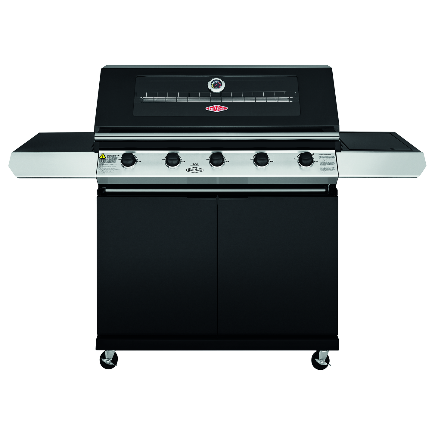 Beefeater 1200E Series 5 Burner Gas BBQ with Trolley and Side Burner from the front