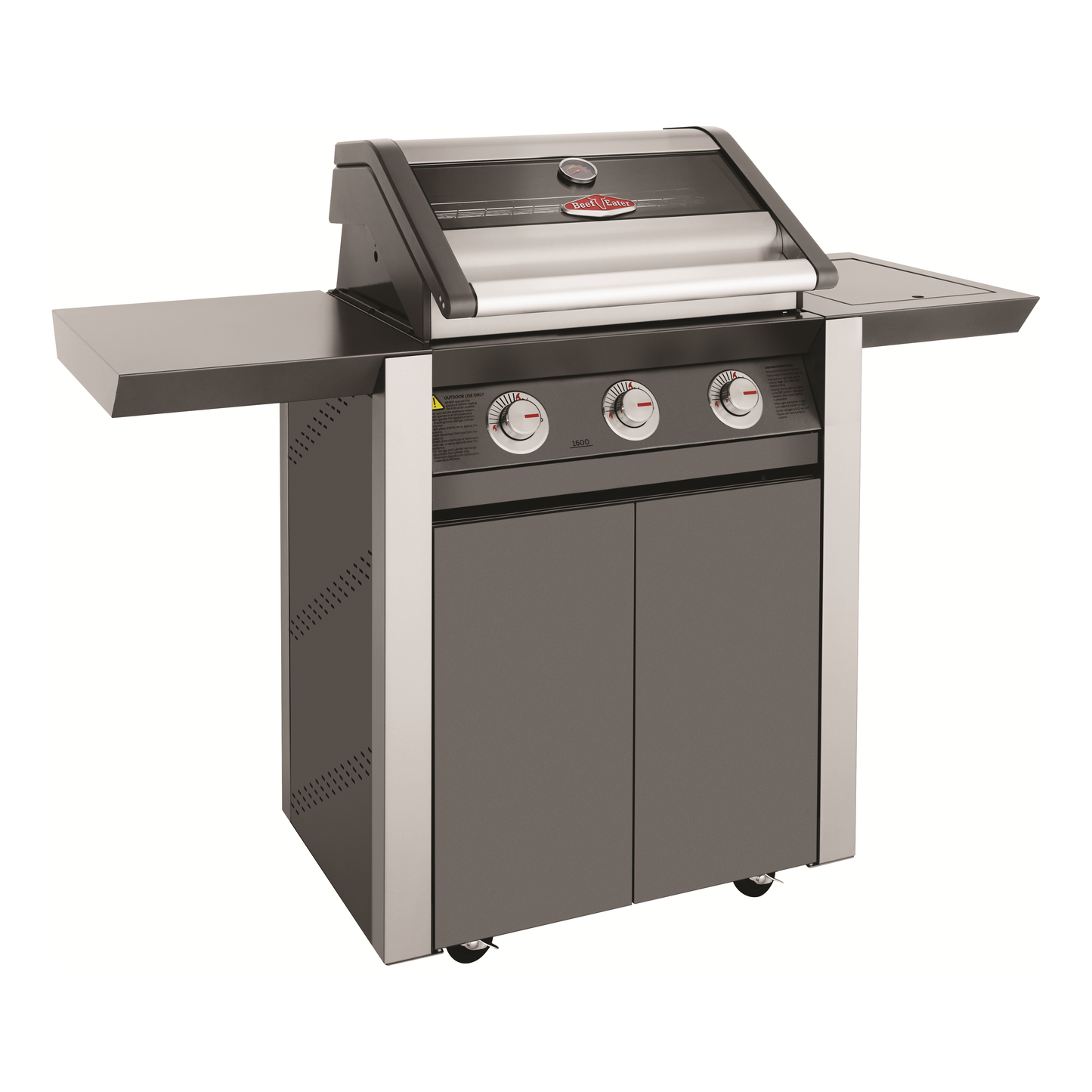 Beefeater 1600 Series Dark 3 Burner Gas BBQ with Trolley and Side Burner from the side