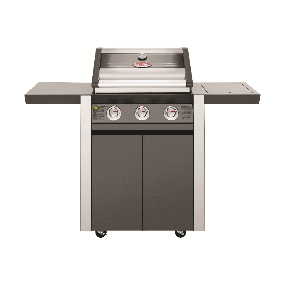 Beefeater 1600 Series Dark 3 Burner Gas BBQ with Trolley and Side Burner from the front