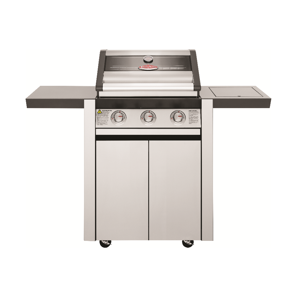 BeefEater 1600 Series 3 Burner Gas BBQ Grill with Trolley and Side Burner from the front
