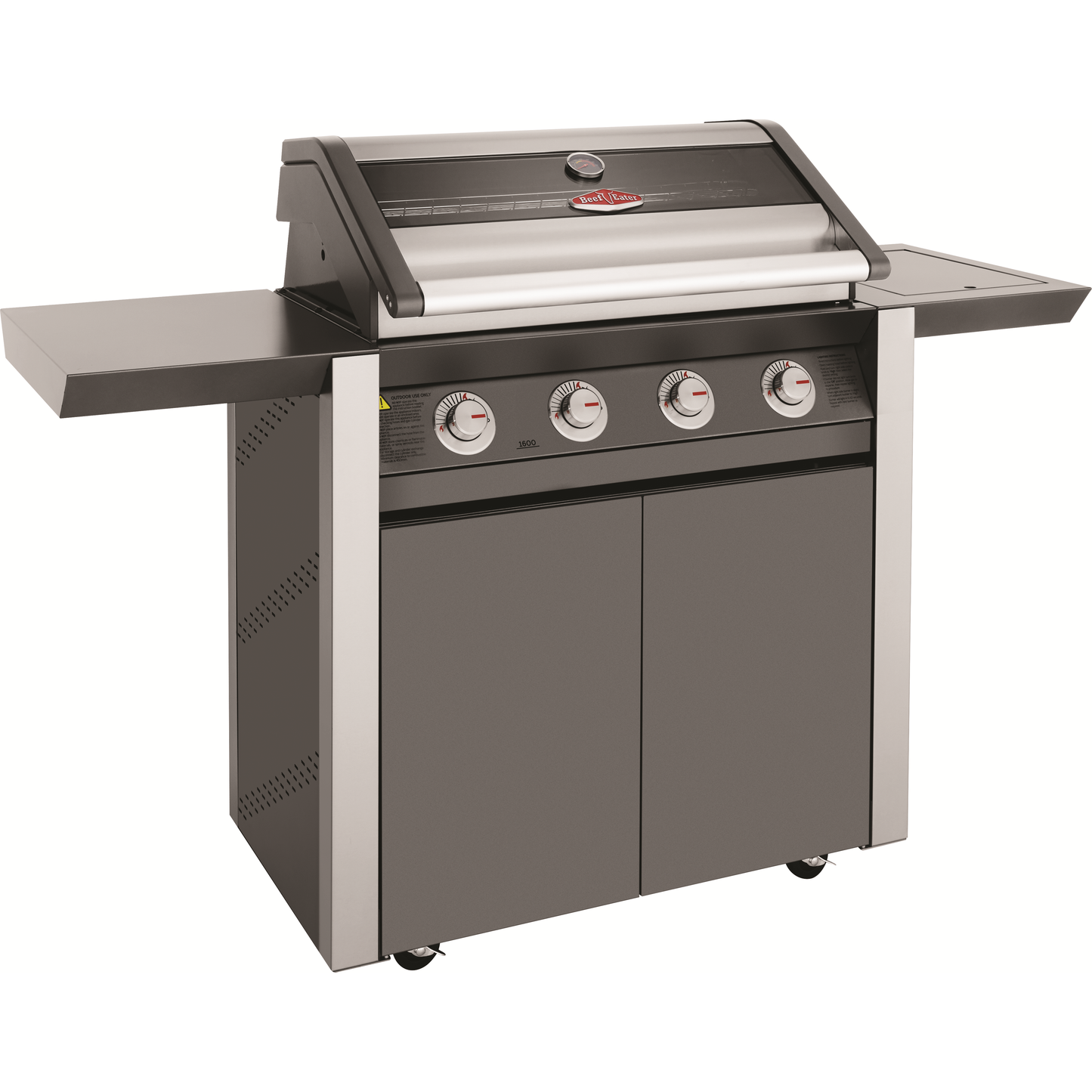 BeefEater 1600 Series Dark 4 Burner gas BBQ with Trolley and Side Burner from the side