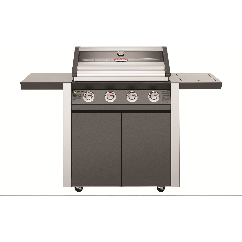 BeefEater 1600 Series Dark 4 Burner gas BBQ with Trolley and Side Burner from the front
