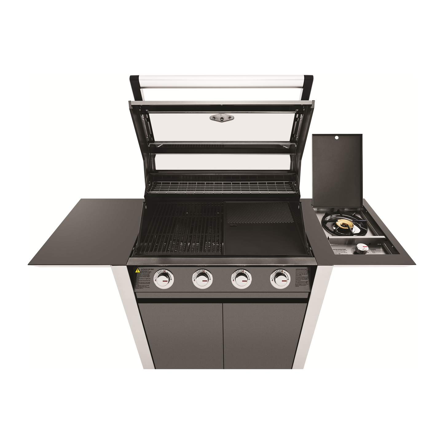 BeefEater 1600 Series Dark 4 Burner gas BBQ with Trolley and Side Burner from the top