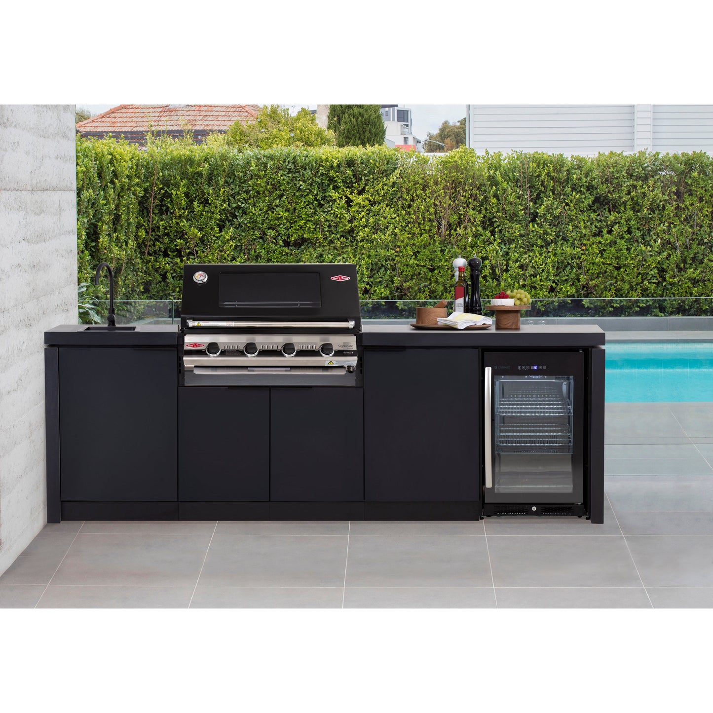 BeefEater_4_Burner_Cabinex_Classic_Outdoor_Kitchen_with_Fridge_by_poolside