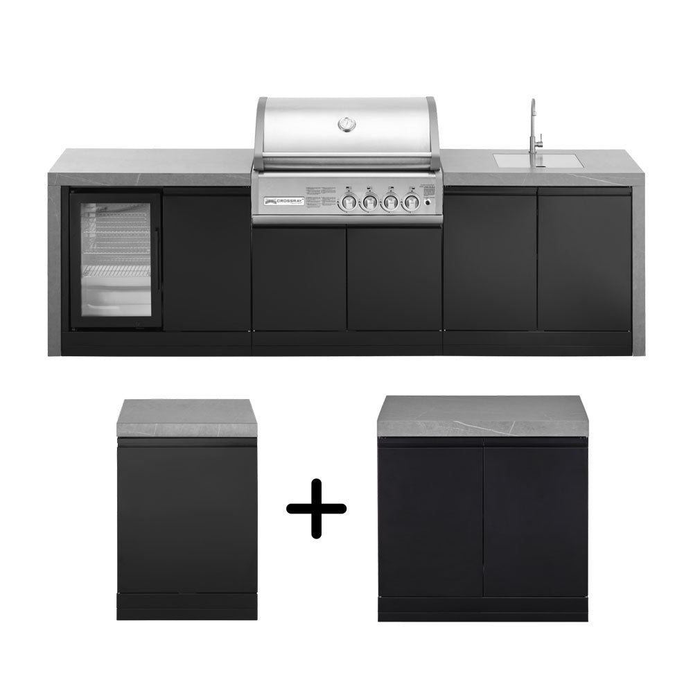 GrandPro 436 LSHAPE Crossray Outdoor Kitchen with Fridge + Sink Water