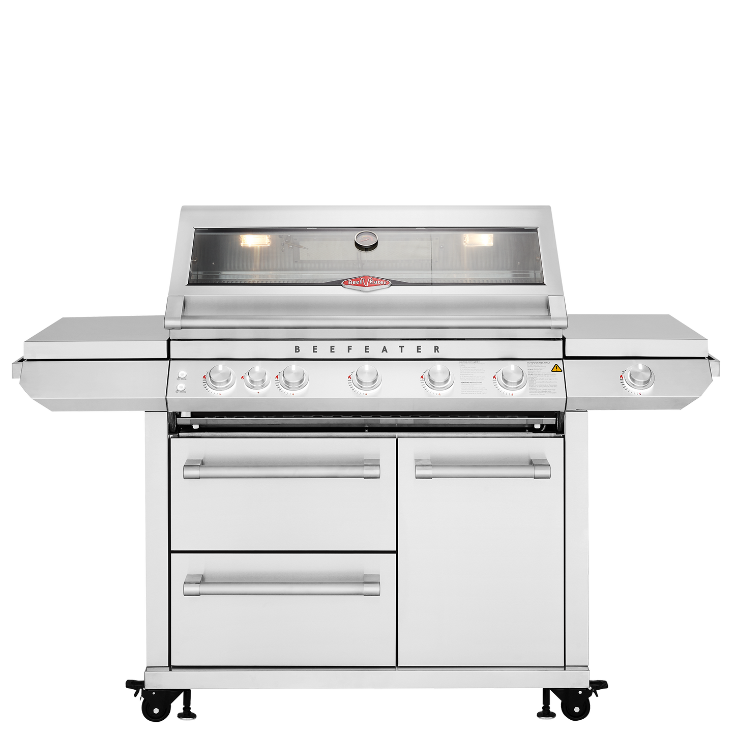 Beefeater 7000 Series Premium 5 Burner Gas BBQ Grill with Trolley and Side Burner from the front