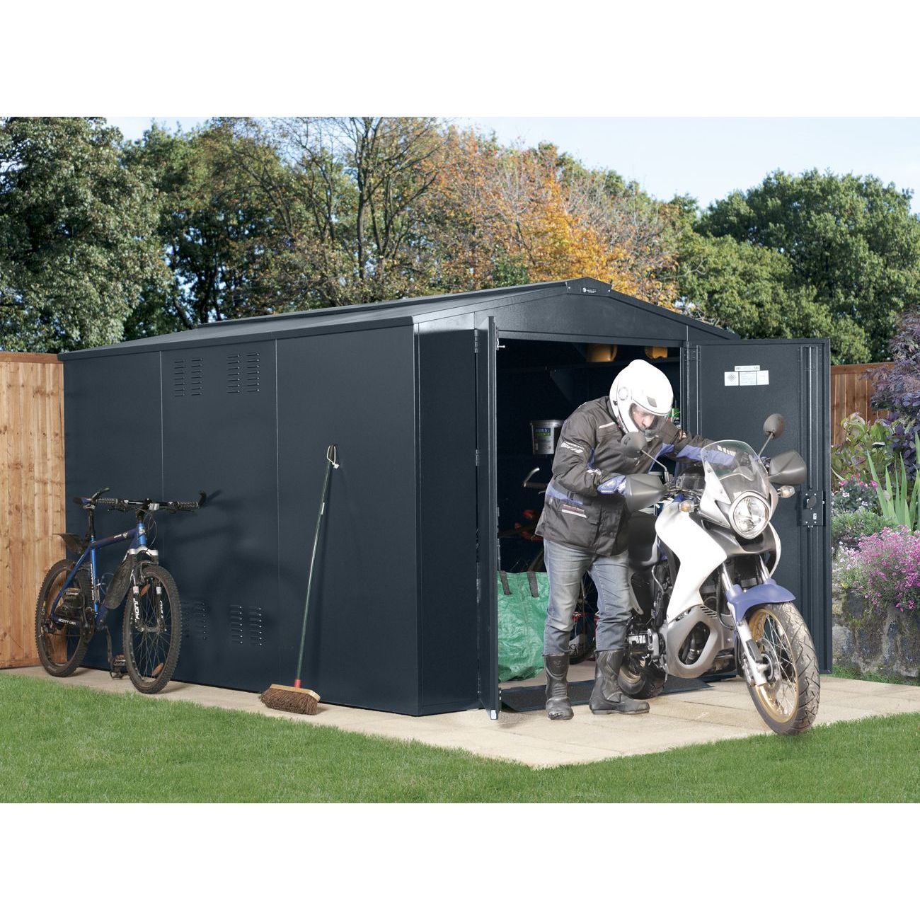 Asgard Motorcycle Garage Plus - 7ft 4" x 10ft 11" - Police Preferred Specification
