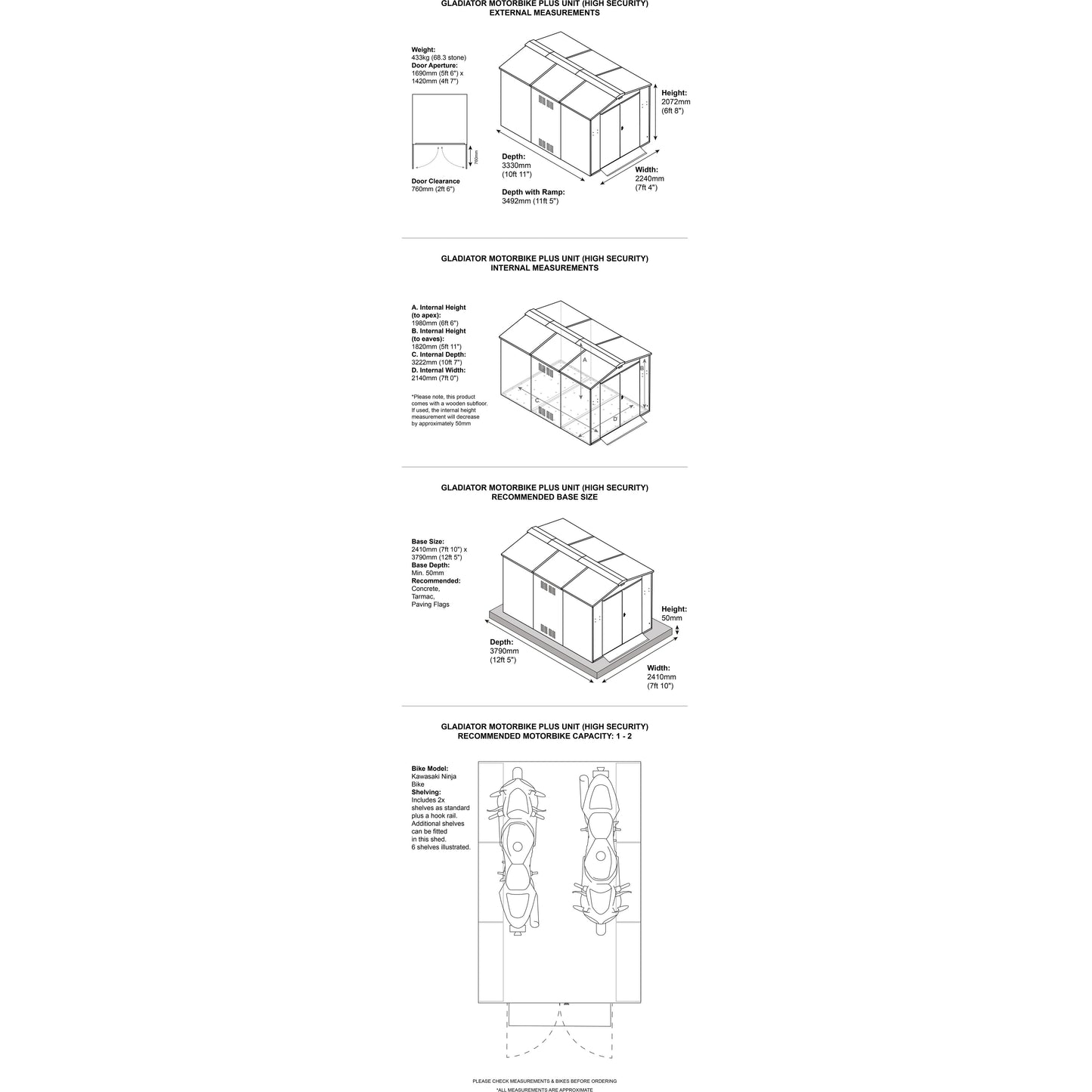 Asgard Motorcycle Garage Plus - 7ft 4" x 10ft 11" - Police Preferred Specification