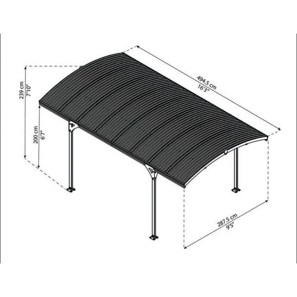 Canopia Atlas Carport 10 x 16 ft- Grey Aluminium & Polycarbonate Roof Panels