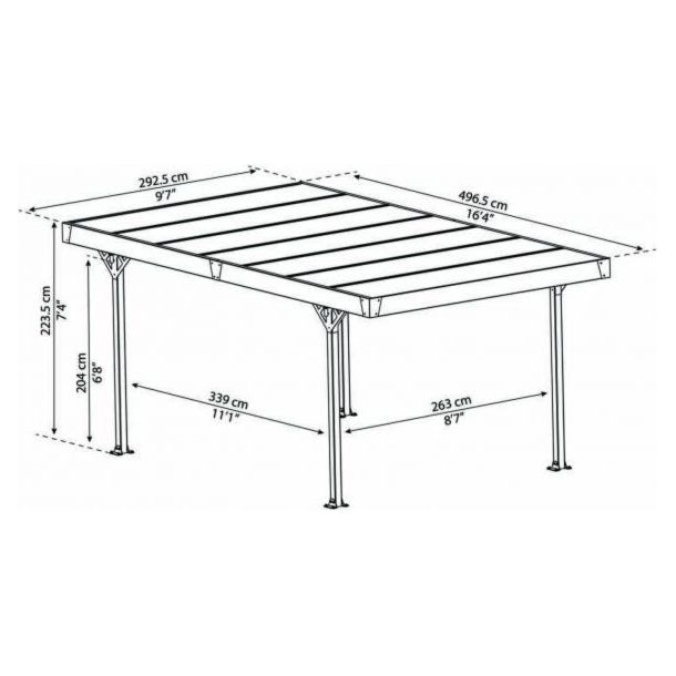 Canopia Palma Carport 10 x 16ft - Grey Aluminium & Twin-wall Polycarbonate Roof Panels