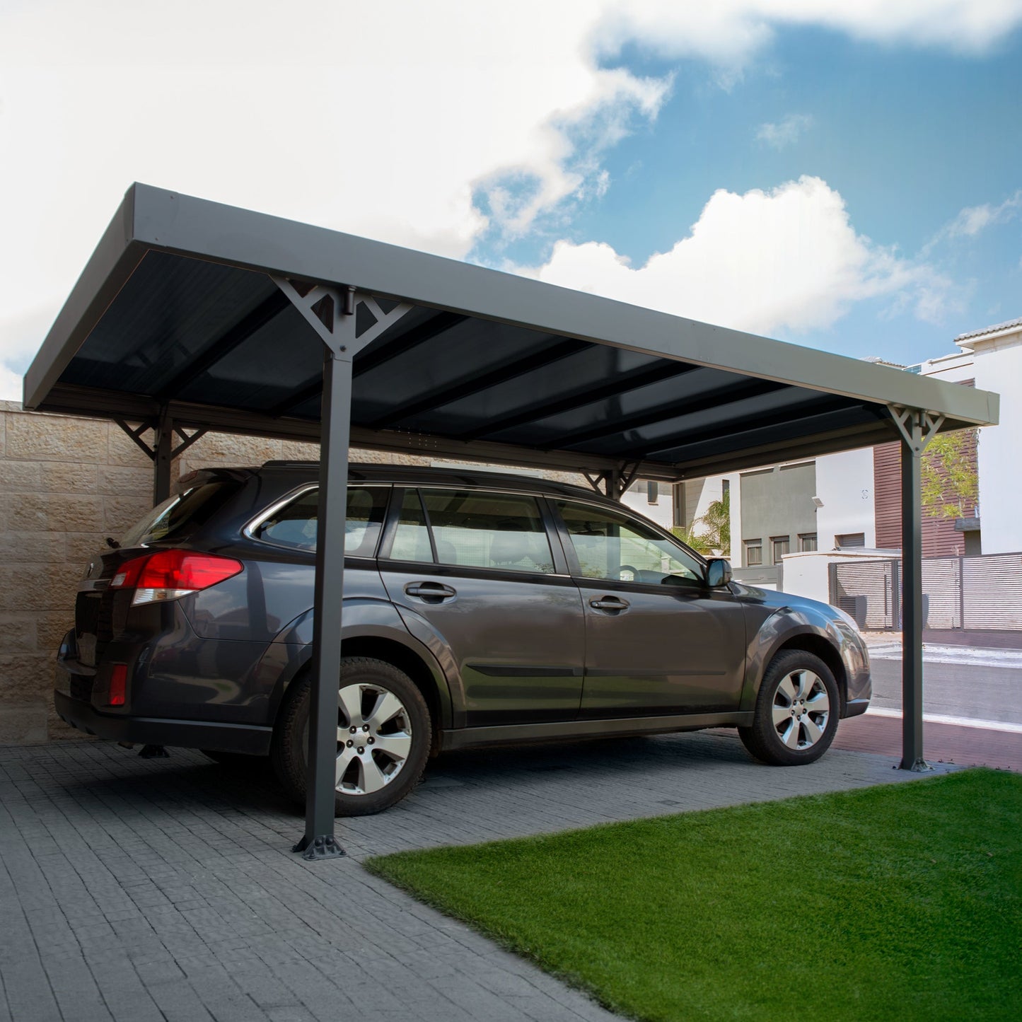 Canopia Palma Carport 10 x 16ft - Grey Aluminium & Twin-wall Polycarbonate Roof Panels
