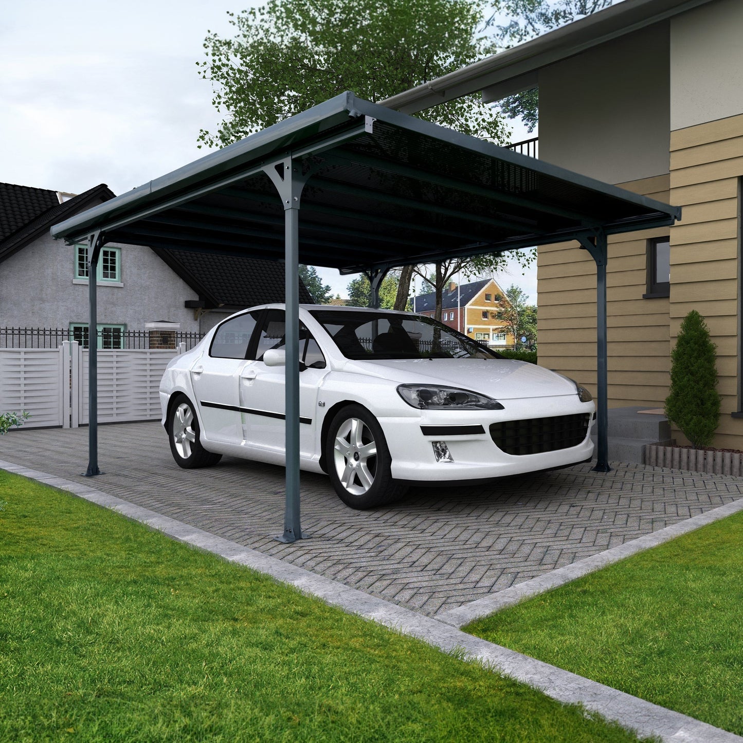 Canopia Verona Carport - Grey Aluminium & Twin-wall Polycarbonate Roof Panels