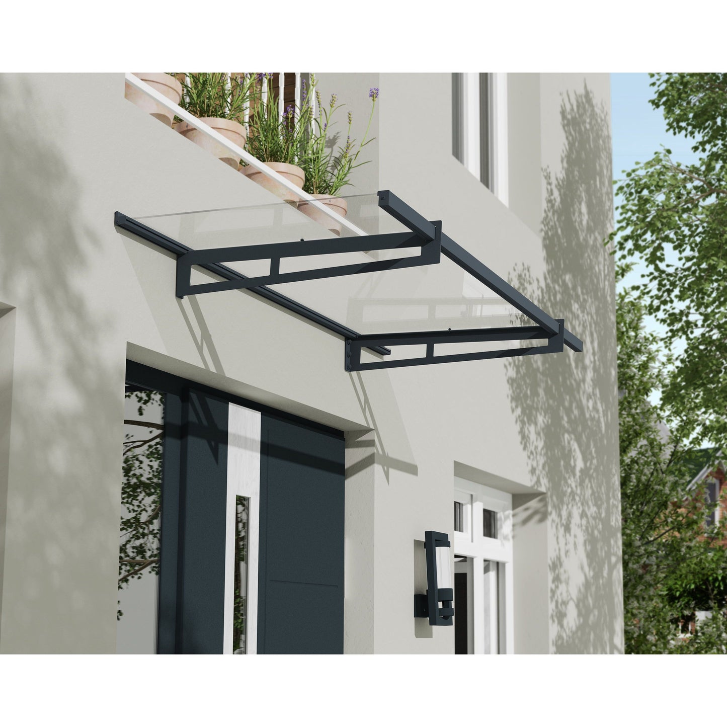 Canopia Bremen Door Canopy - Grey Aluminium Frame & Clear Polycarbonate