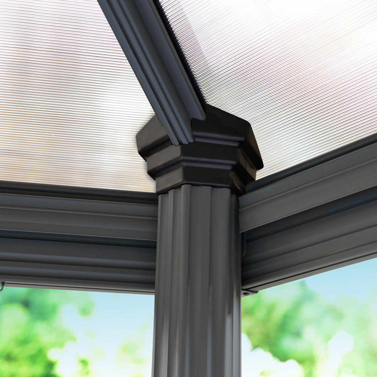 Canopia Grey Aluminium Roma Garden Hexagonal Gazebo with Polycarbonate Roof