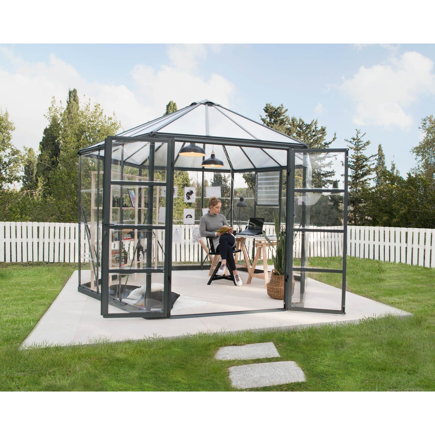 Canopia Oasis Hexagonal Greenhouse - Grey Aluminium Frame & Hybrid Polycarbonate Panels