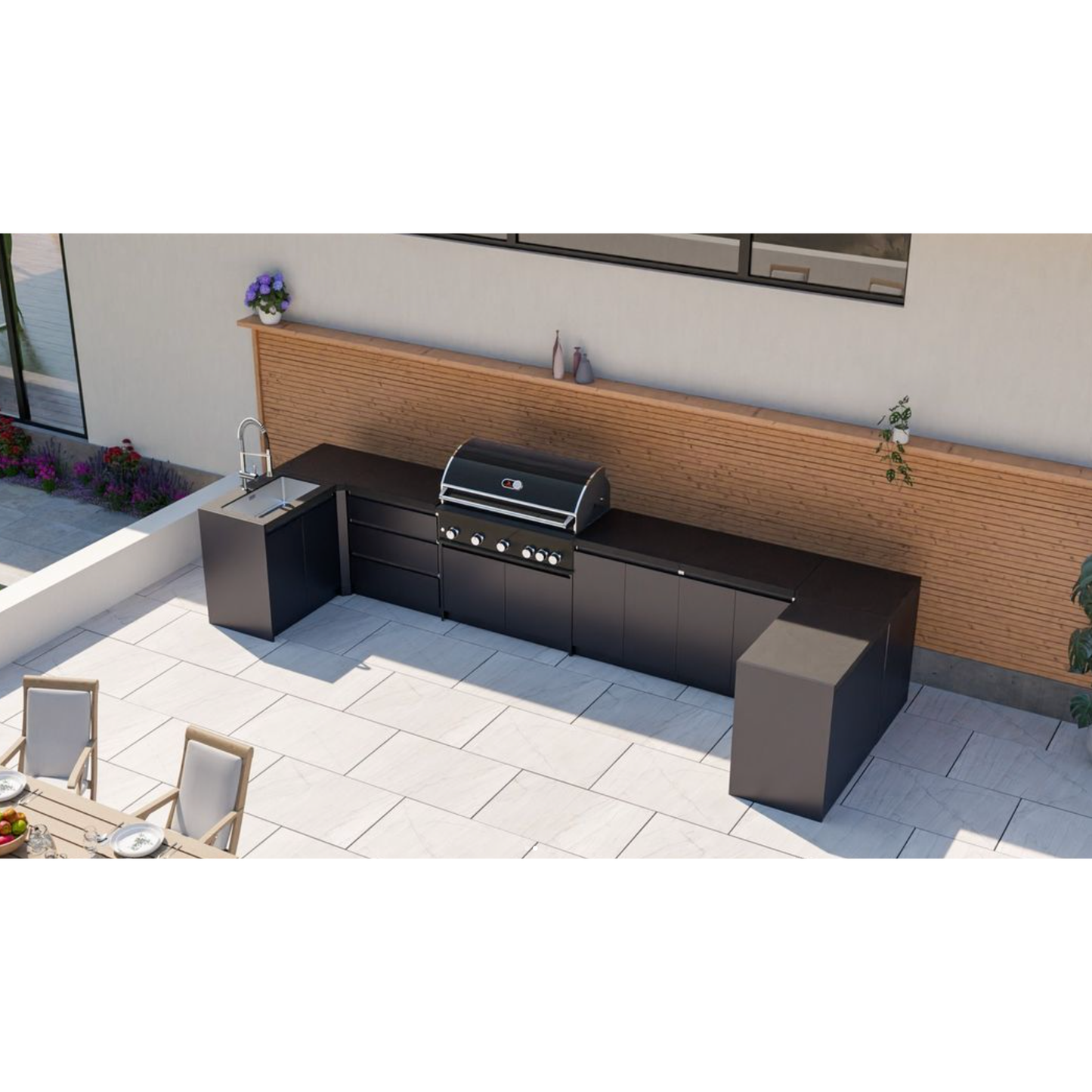 Whistler Fairford Black Outdoor Kitchen with Burford 5-Burner BBQ | 1.5m x 4.8m x 1.6m