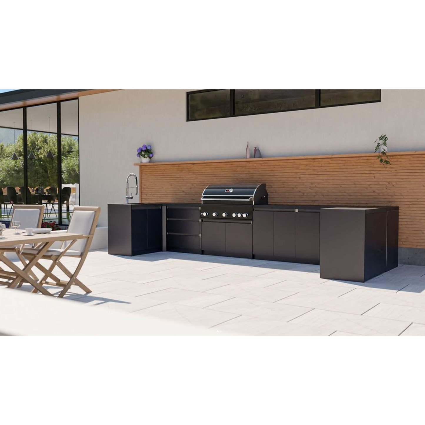 Whistler Fairford Black Outdoor Kitchen with Burford 5-Burner BBQ | 1.5m x 4.8m x 1.6m