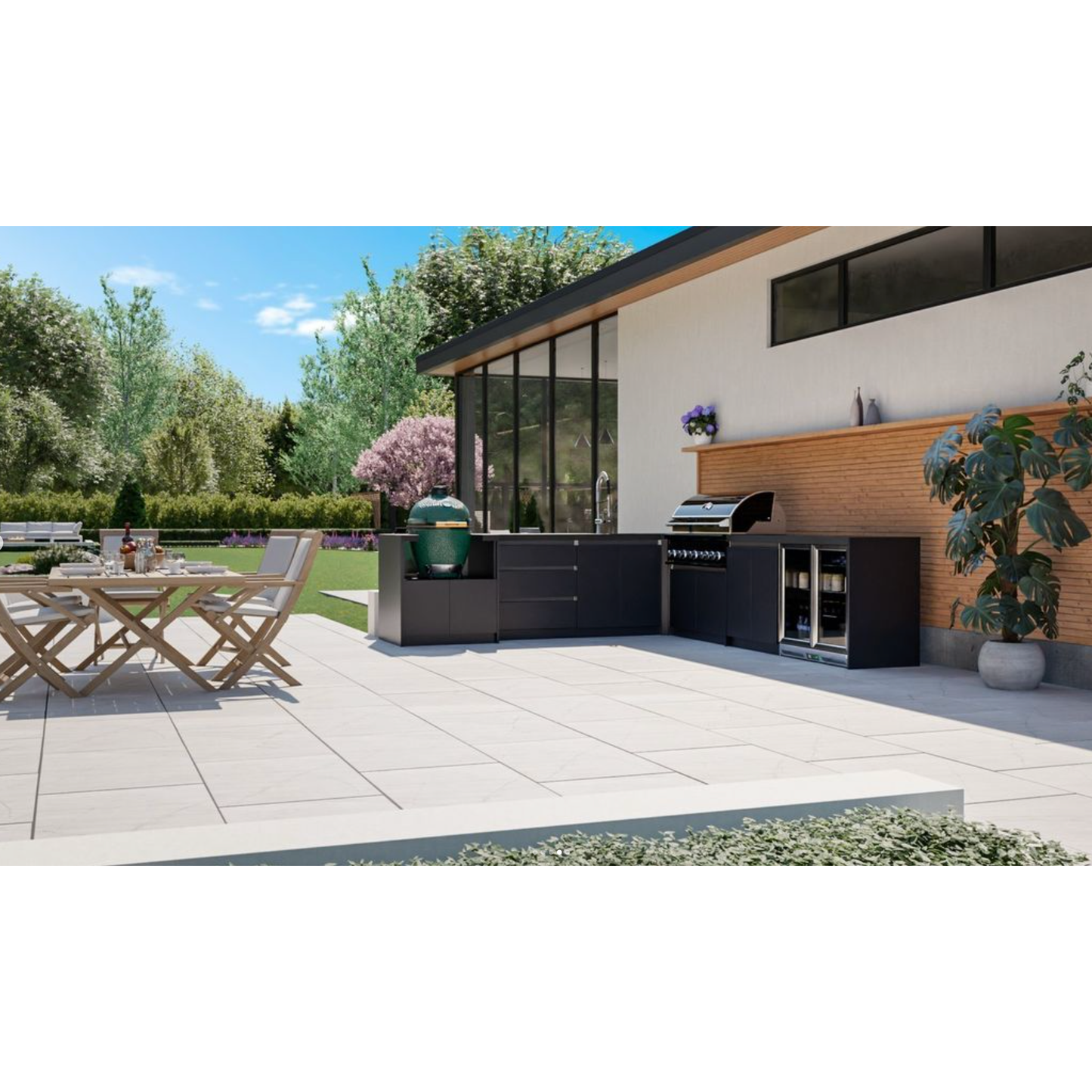 Whistler Fairford L-Shaped Black Outdoor Kitchen with Burford 5-Burner BBQ | 3.1m x 3.5m Egg