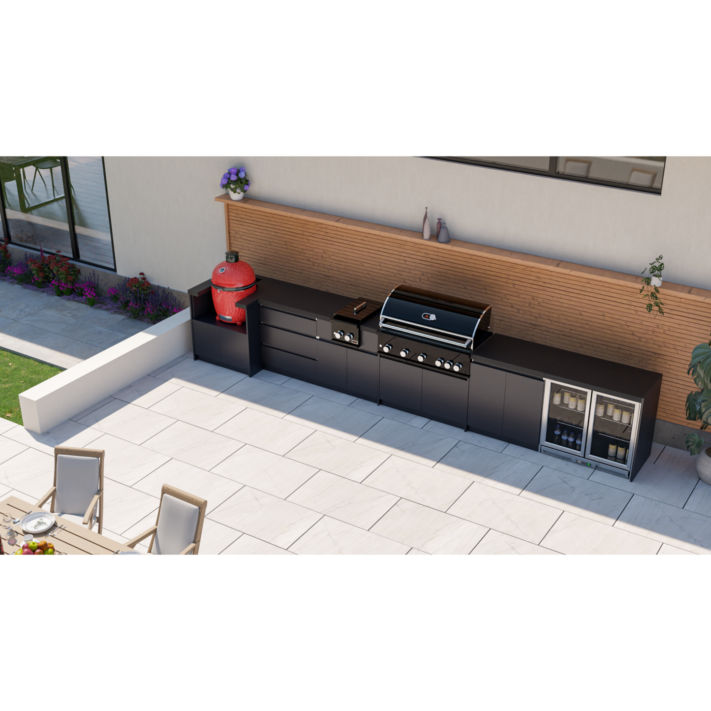 Whistler Fairford Black Outdoor Kitchen with Burford 5 Burner BBQ | 5.2m