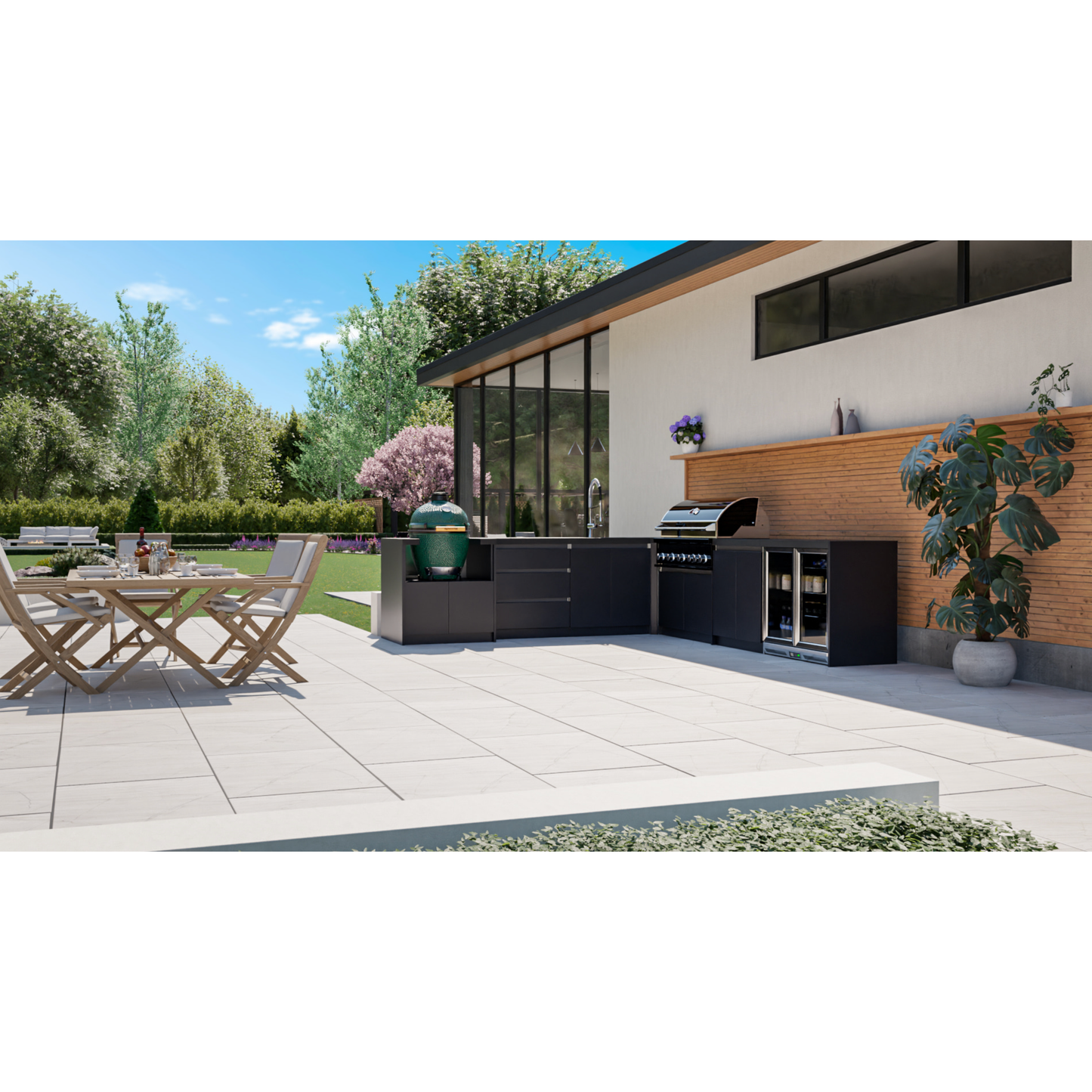 Whistler Fairford L-Shaped Black Outdoor Kitchen with Burford 5-Burner BBQ | 3.1m x 3.5m Egg