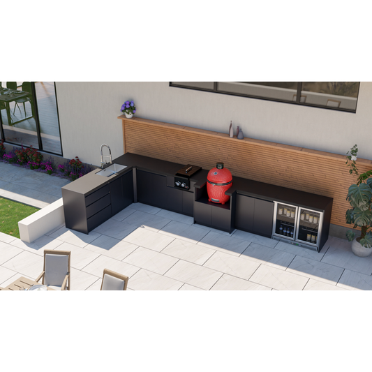 Whistler Fairford Black L-Shaped Outdoor Kitchen | 2.3m x 4.8m