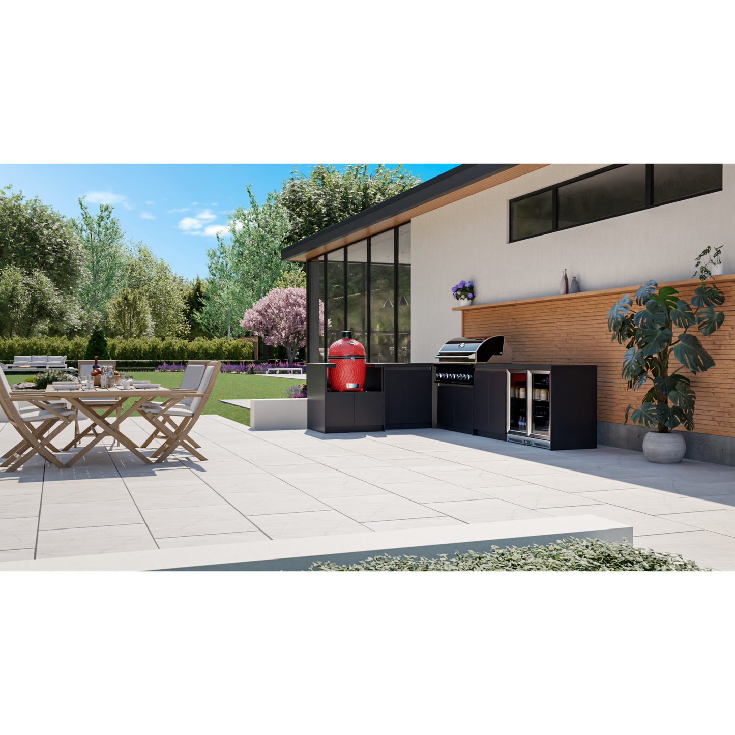 Whistler Fairford L-Shaped Black Outdoor Kitchen with Burford 5-Burner BBQ | 2.3m x 3.5m