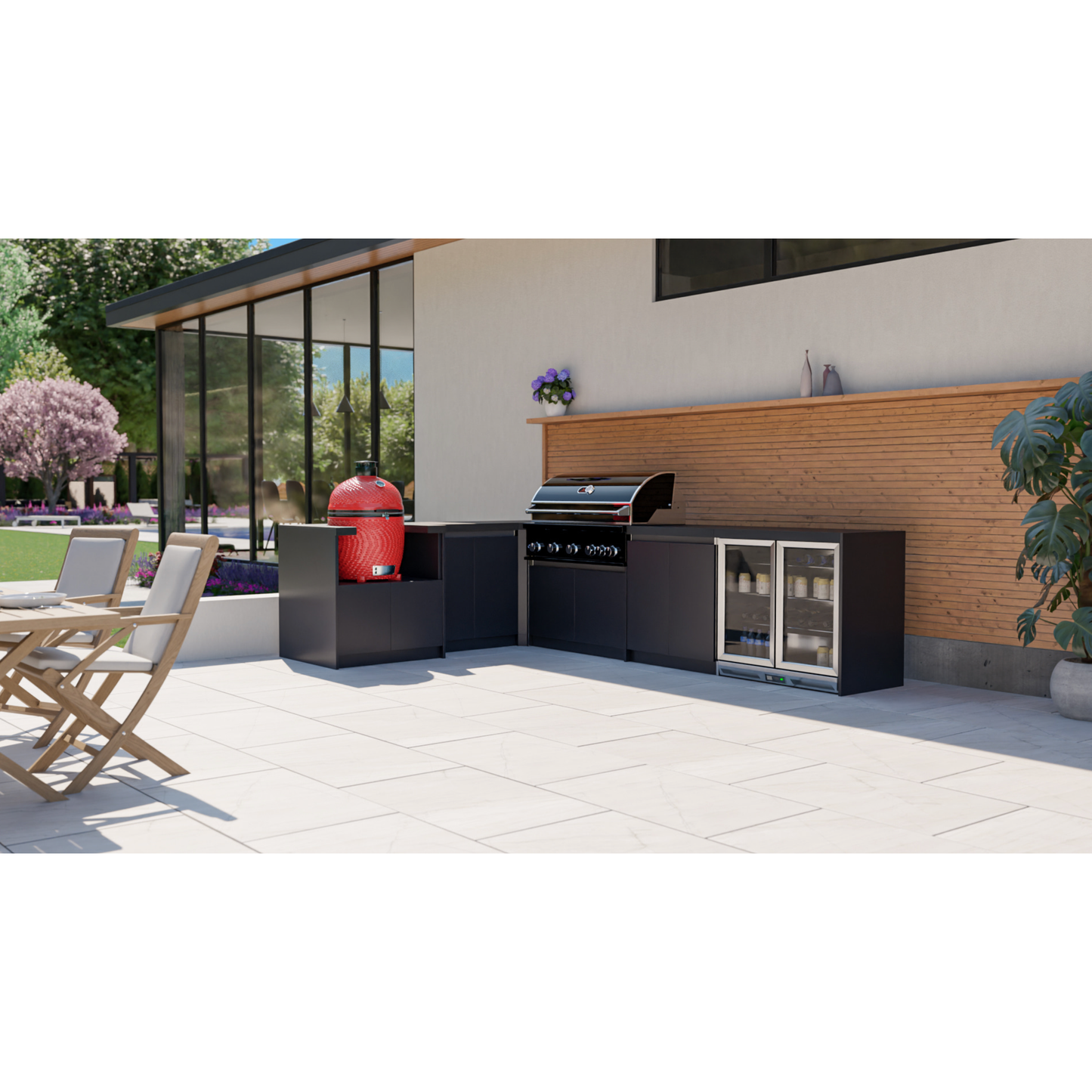 Whistler Fairford L-Shaped Black Outdoor Kitchen with Burford 5-Burner BBQ | 2.3m x 3.5m