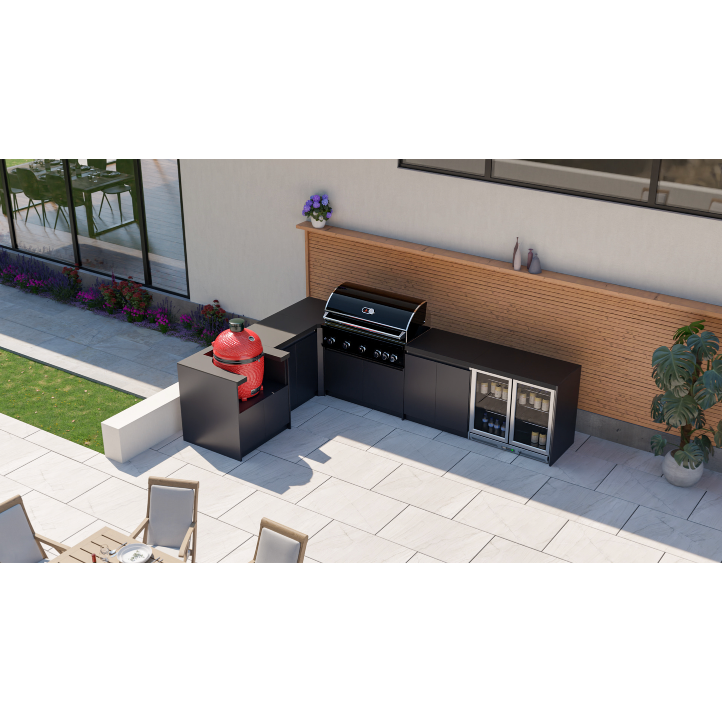 Whistler Fairford L-Shaped Black Outdoor Kitchen with Burford 5-Burner BBQ | 2.3m x 3.5m
