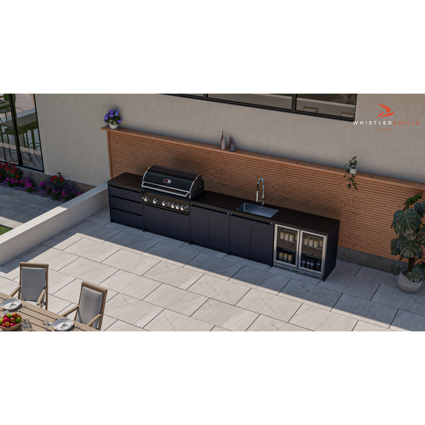 Whistler Fairford Black Outdoor Kitchen with Burford 5-Burner BBQ | 4.5M