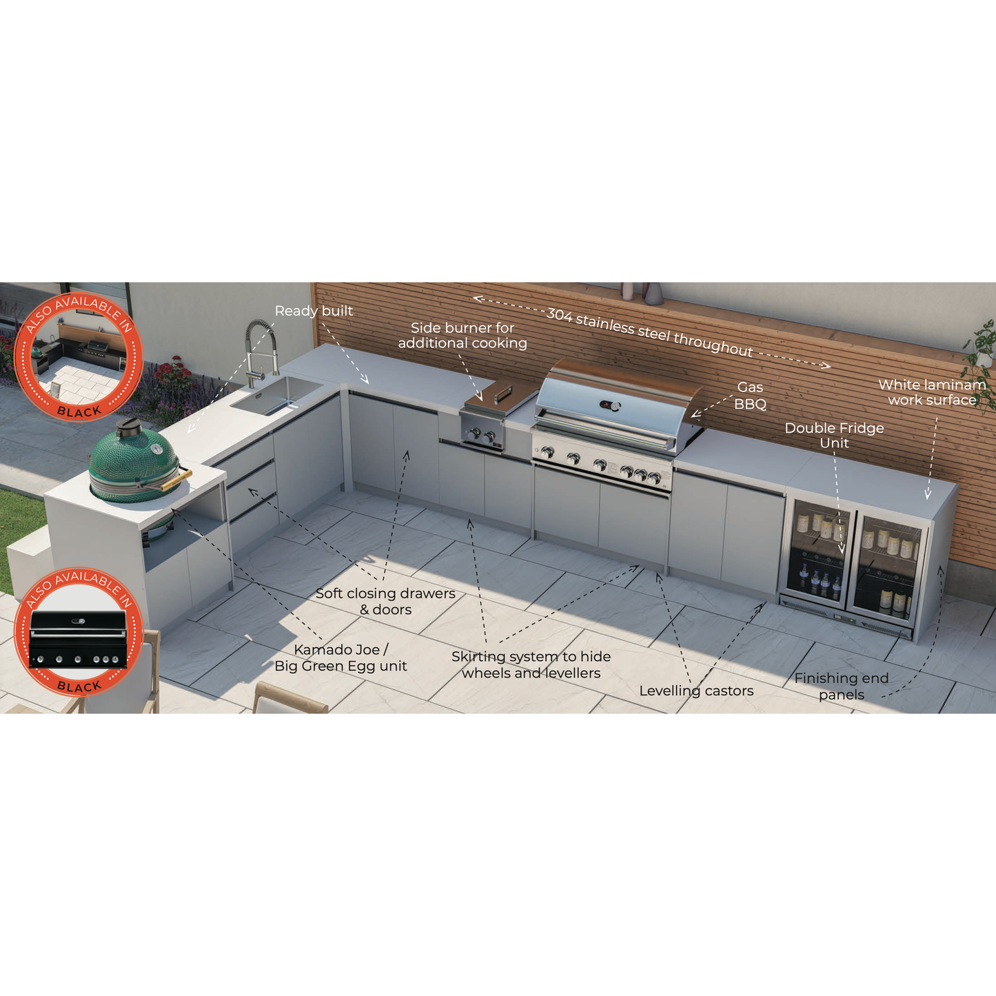 Whistler Fairford L-Shaped Grey Outdoor Kitchen | 2.3m x 4m