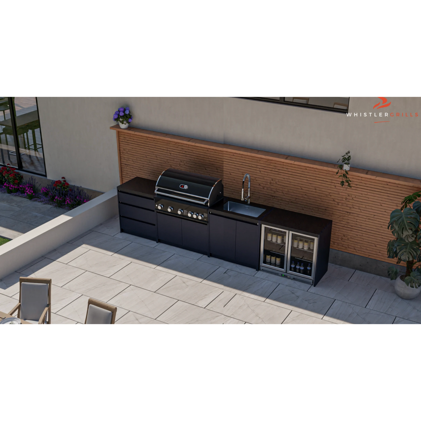 Whistler Fairford Black Outdoor Kitchen with Burford 5-Burner BBQ | 3.6M
