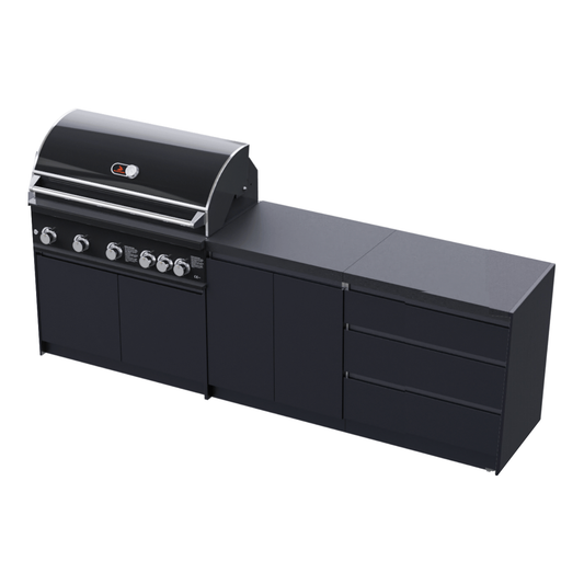 Whistler Fairford Black Outdoor Kitchen with Burford 5-Burner BBQ | 2.7M