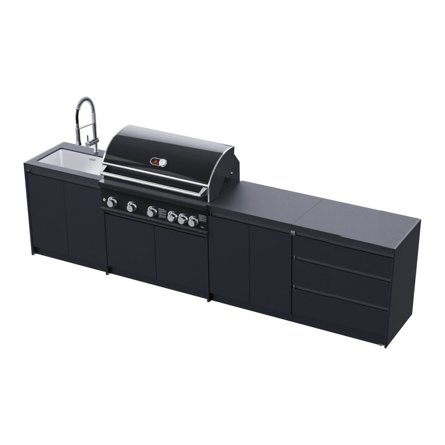 Whistler Fairford Black Outdoor Kitchen with Burford 5-Burner BBQ | 3.5M