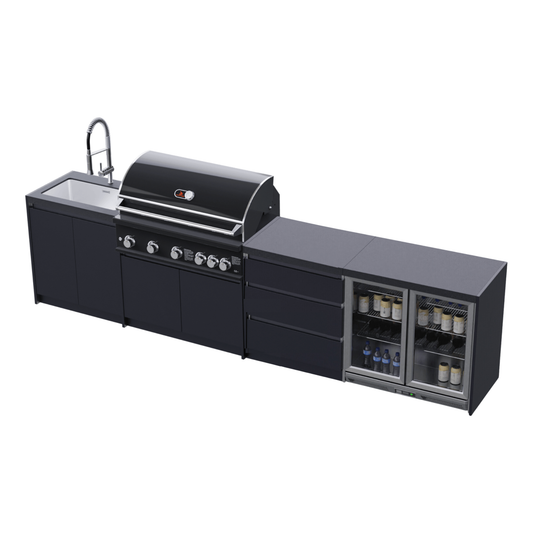 Whistler Fairford Black Outdoor Kitchen with Burford 5-Burner BBQ | 3.6M