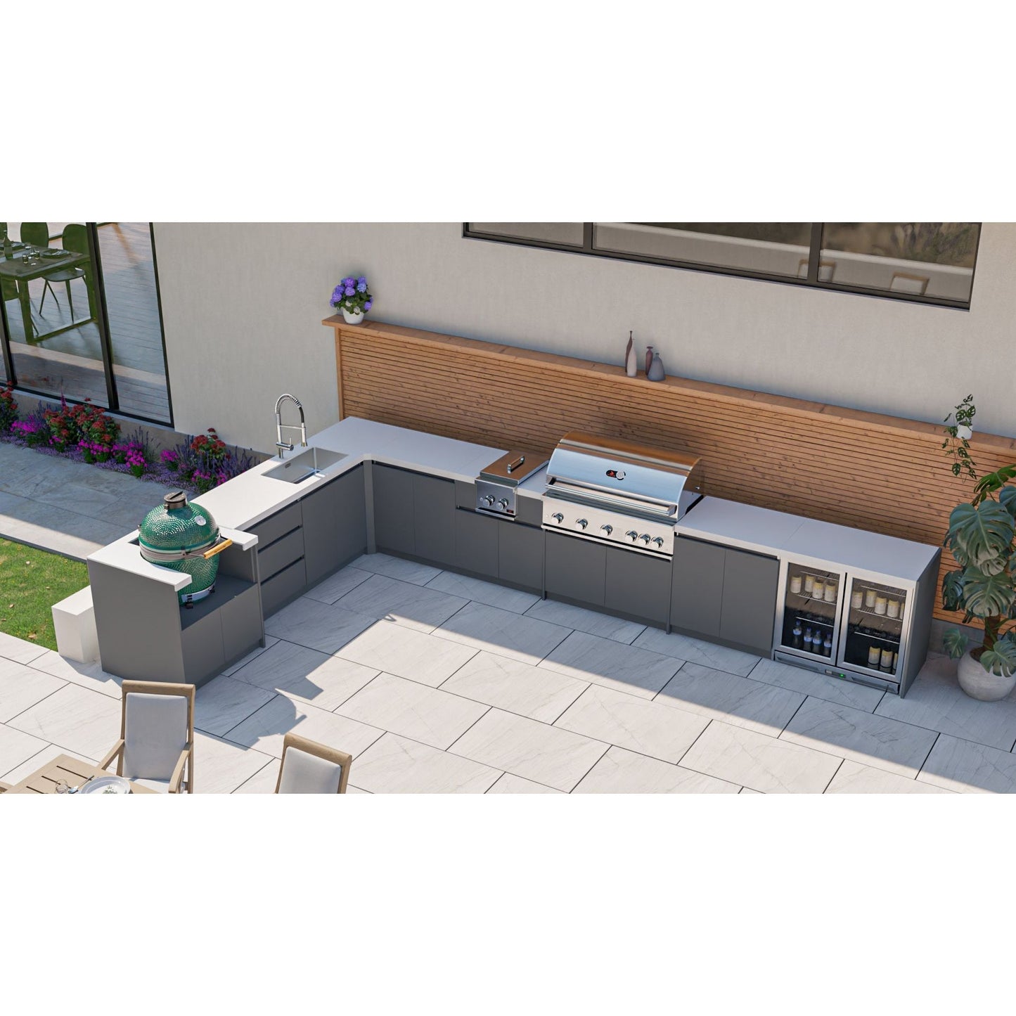 Whistler Fairford Grey L-Shaped Outdoor Kitchen with Burford 5-Burner BBQ | 3.1m x 5.1m