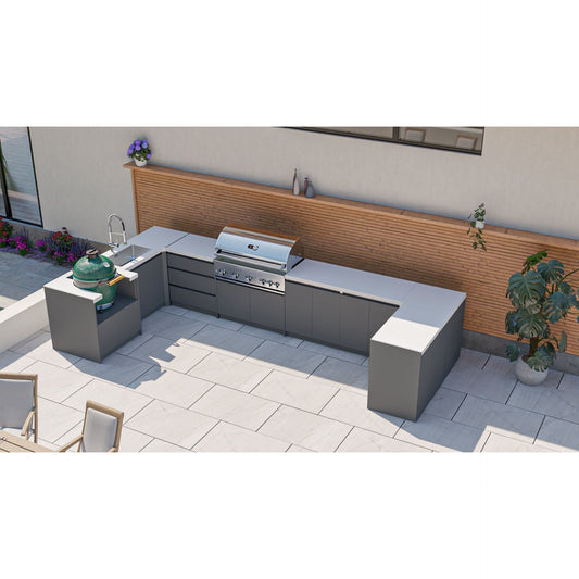 Whistler Fairford Grey U-Shaped Outdoor Kitchen with Burford 5-Burner BBQ | 2.3m x 4.8m x 1.6m