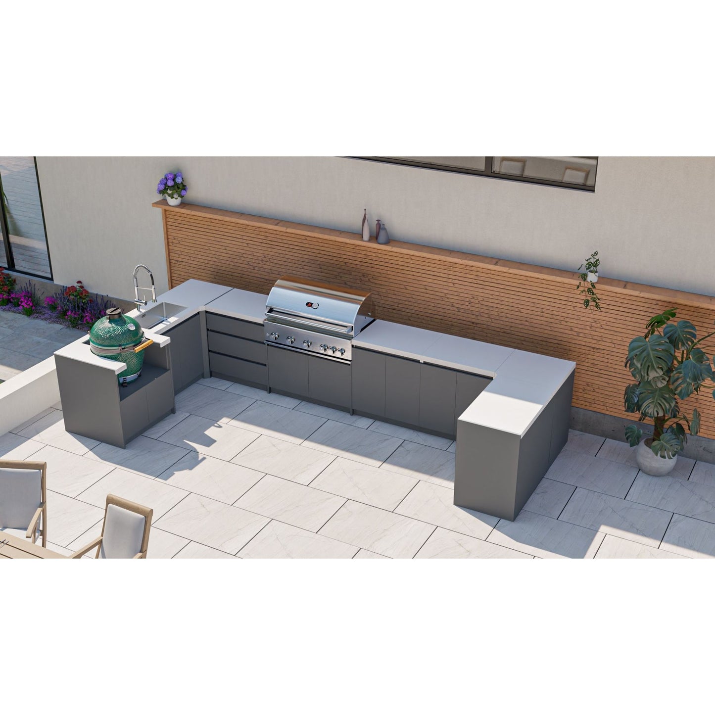 Whistler Fairford Grey Outdoor Kitchen with Burford 5-Burner BBQ | 2.3m x 4.8m x 1.6m