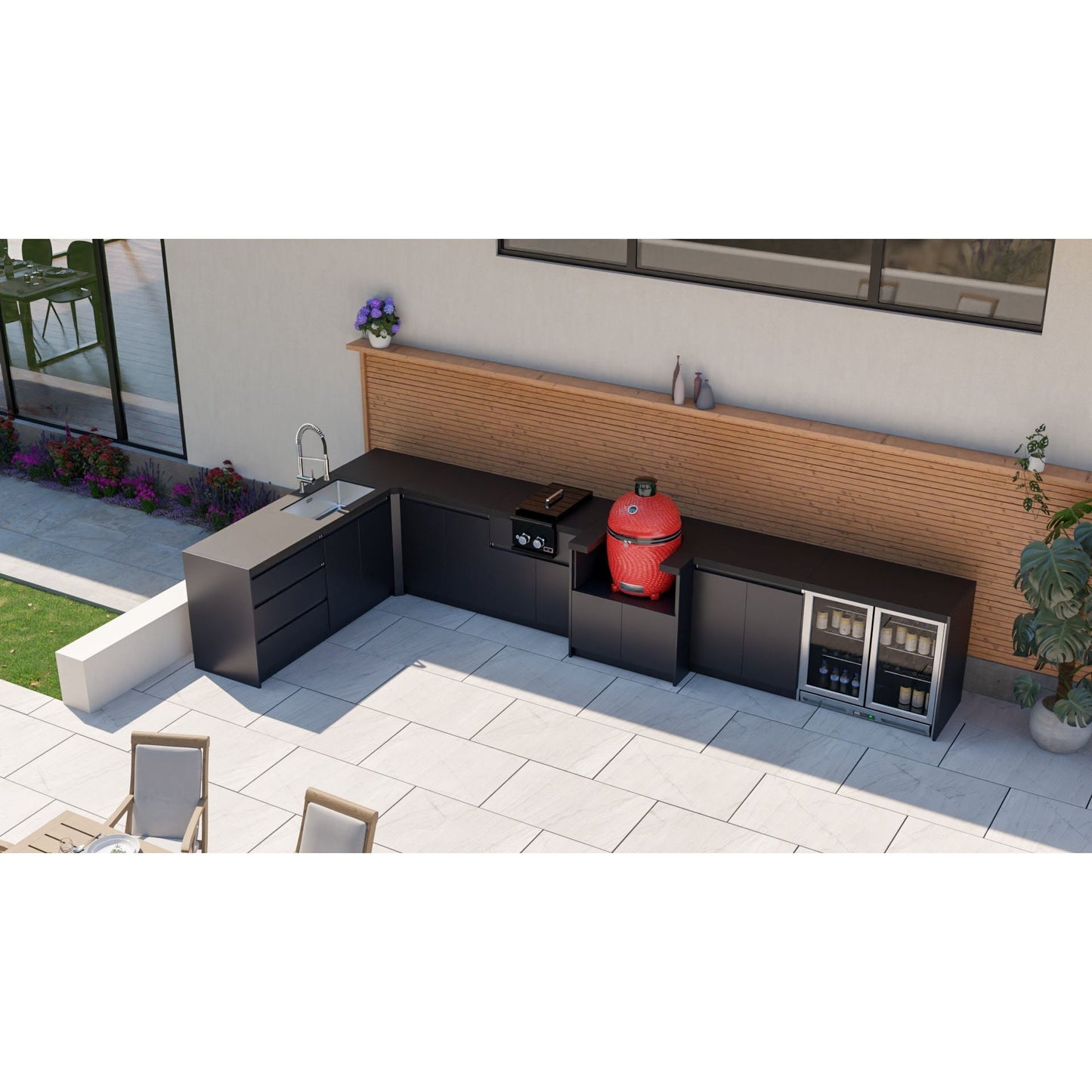Whistler Fairford Black L-Shaped Outdoor Kitchen | 2.3m x 4.8m