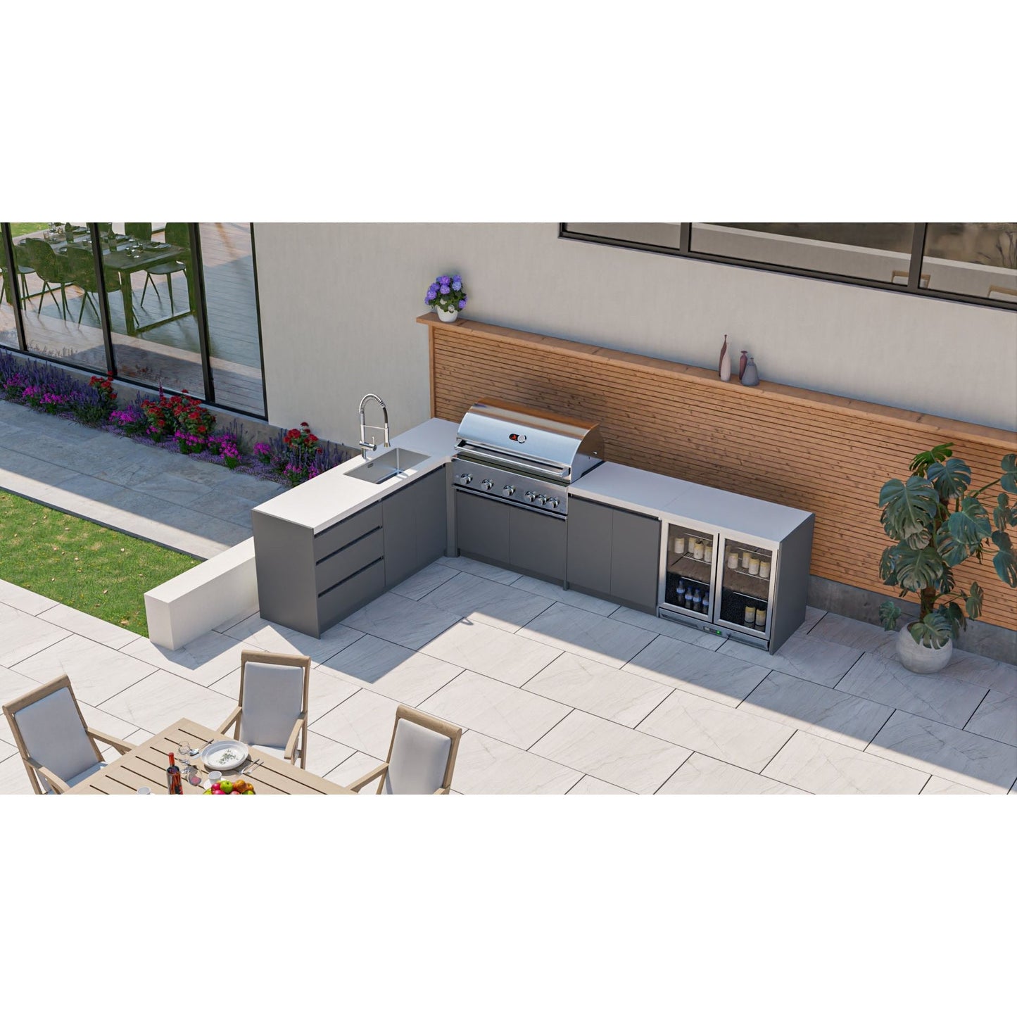 Whistler Fairford Grey Outdoor Kitchen with Burford 5-Burner BBQ | 3.6M X 2.3M