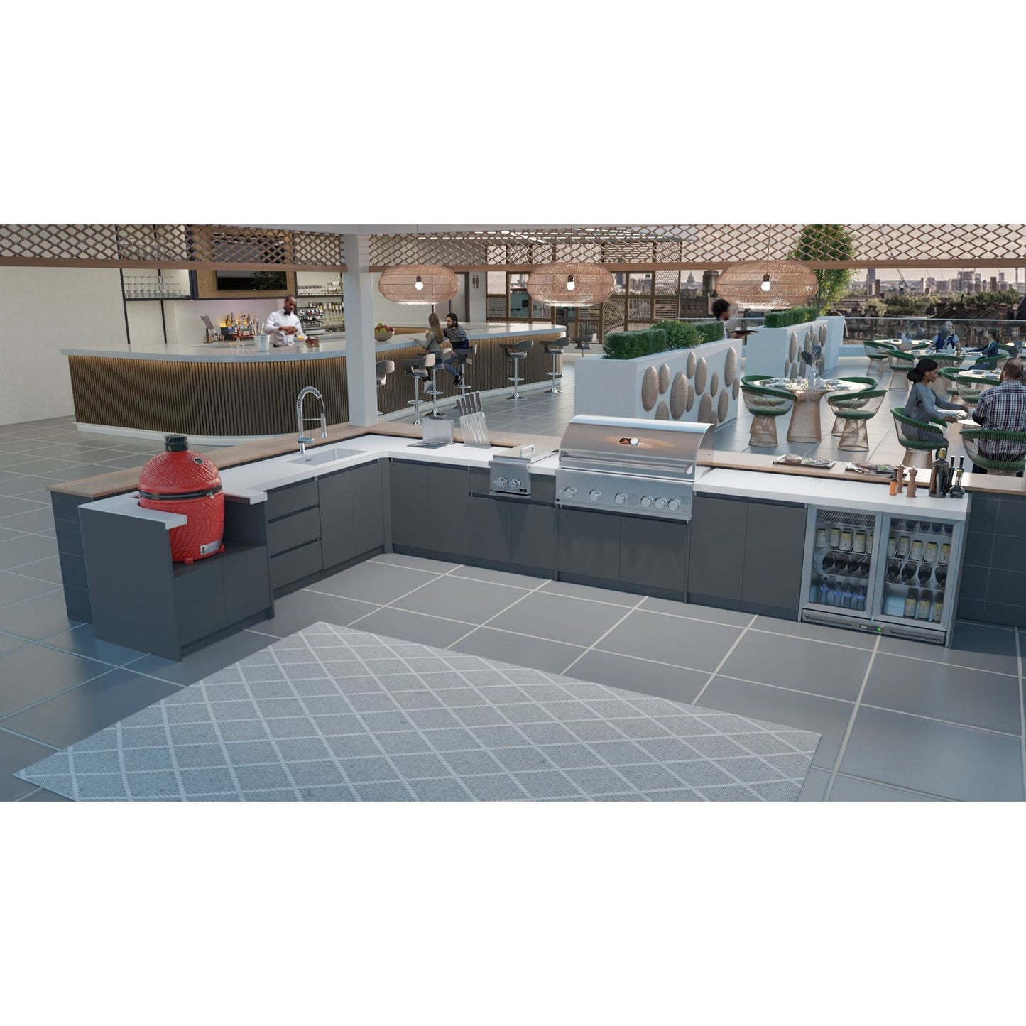 Whistler Fairford Grey Outdoor Kitchen with Burford 5-Burner BBQ | 3.1m x 5.1m