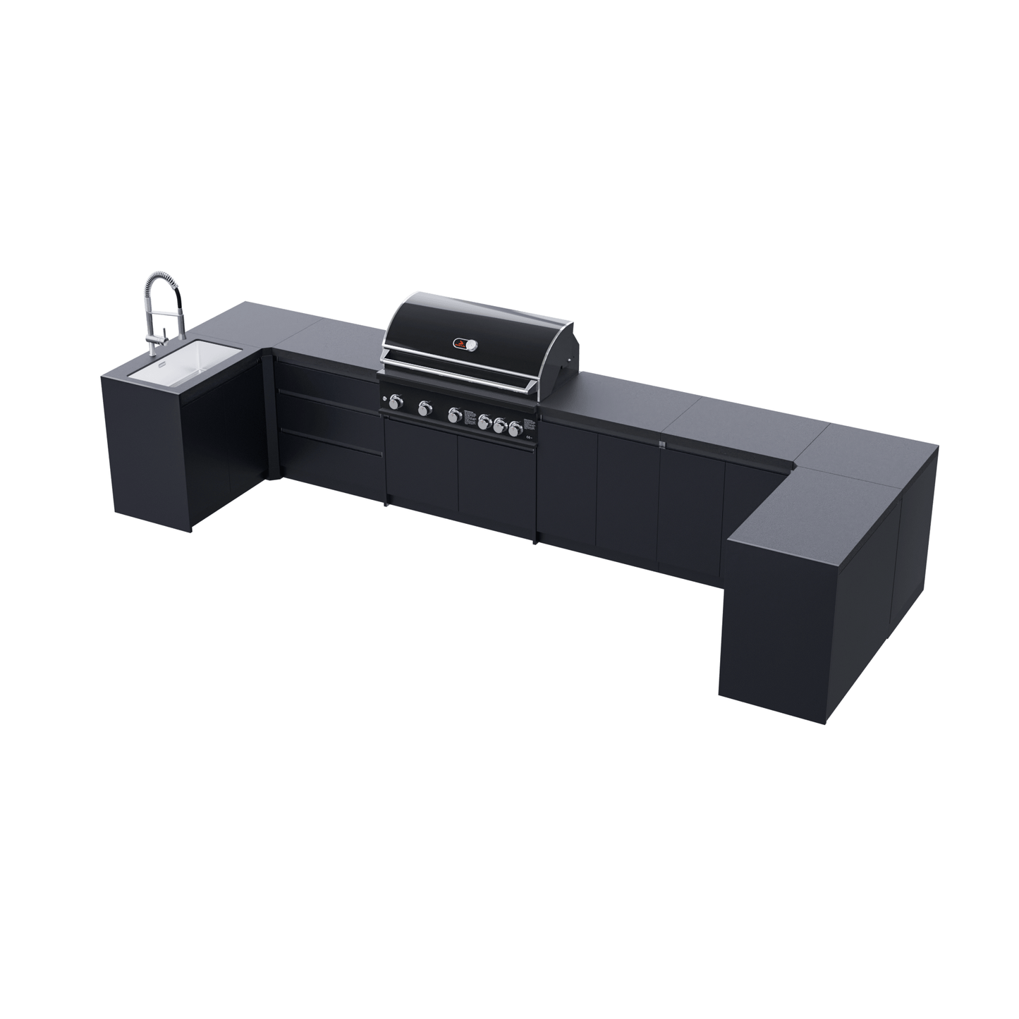 Whistler Fairford Black Outdoor Kitchen with Burford 5-Burner BBQ | 1.5m x 4.8m x 1.6m