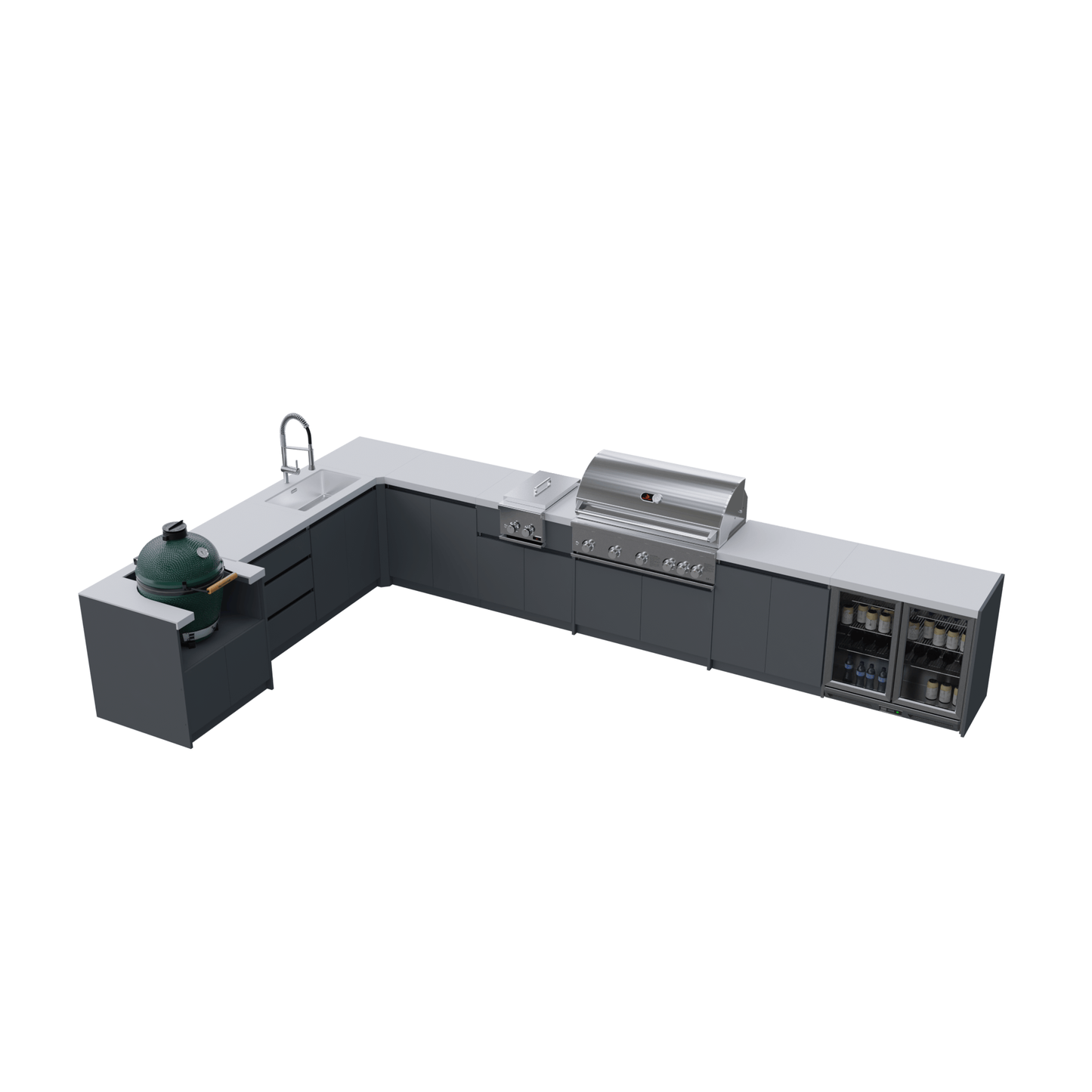 Whistler Fairford Grey L-Shaped Outdoor Kitchen with Burford 5-Burner BBQ | 3.1m x 5.1m