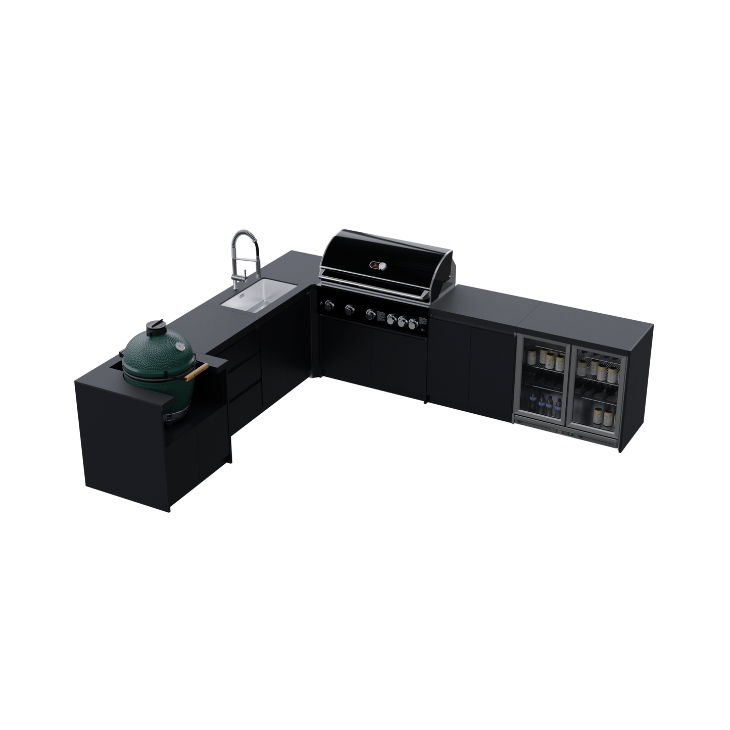 Whistler Fairford L-Shaped Black Outdoor Kitchen with Burford 5-Burner BBQ | 3.1m x 3.5m Egg