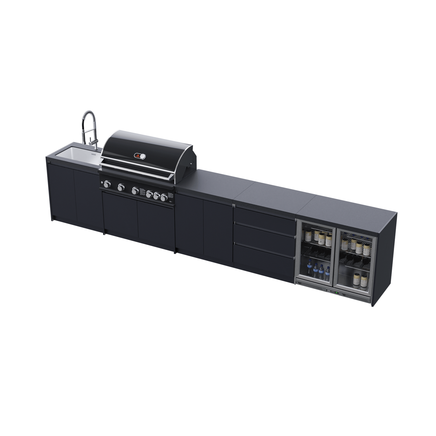 Whistler Fairford Black Outdoor Kitchen with Burford 5-Burner BBQ | 4.5M