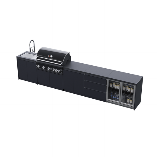 Whistler Fairford Black Outdoor Kitchen with Burford 5-Burner BBQ | 4.5M